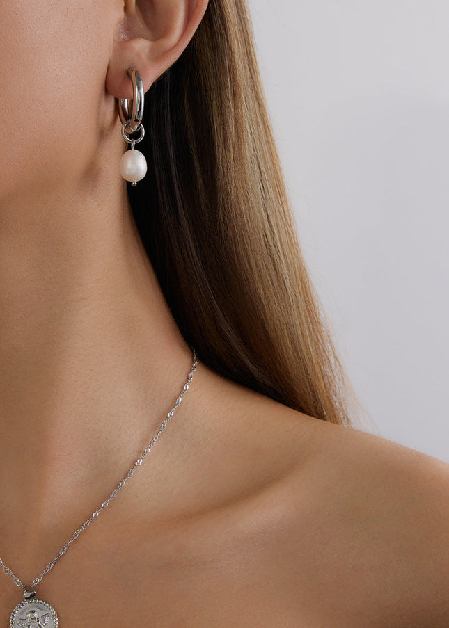 Jieding European and American stainless steel pearl earrings, light luxury, high-end earrings, non-fading jewelry, titanium steel jewelry, cross-border women