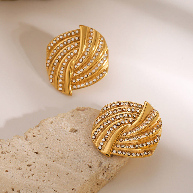 Jieding European and American stainless steel geometric stud earrings with diamonds luxury niche earrings titanium steel earrings cross-border earrings