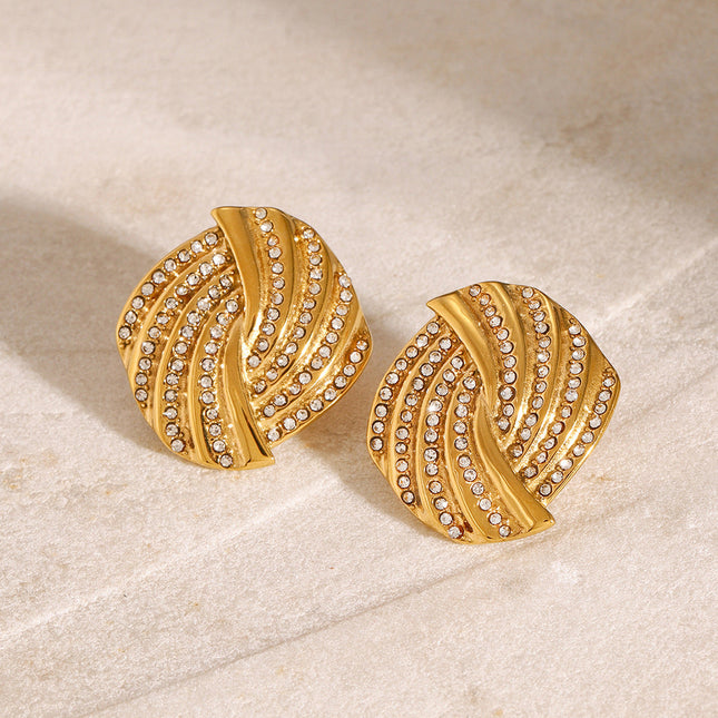 Jieding European and American stainless steel geometric stud earrings with diamonds luxury niche earrings titanium steel earrings cross-border earrings