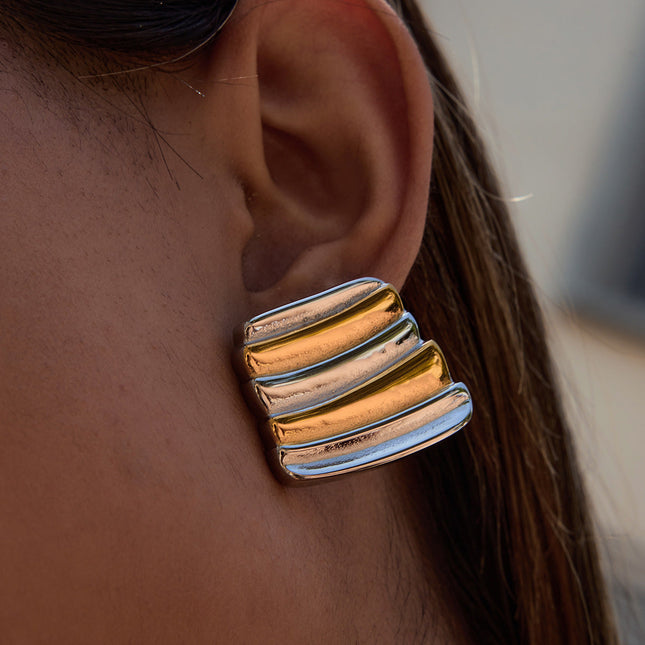 Jieding European and American stainless steel color-blocked earrings, light luxury, high-end earrings, non-fading titanium steel jewelry, design sense