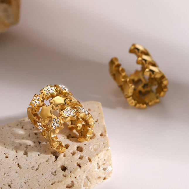 Jieding European and American stainless steel rhinestone earrings, star ear bone clip, ins, high-end earrings, titanium steel jewelry, cross-border women