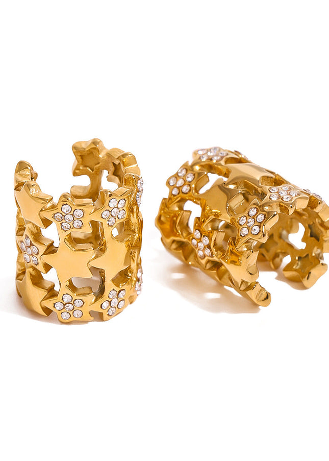 Jieding European and American stainless steel rhinestone earrings, star ear bone clip, ins, high-end earrings, titanium steel jewelry, cross-border women