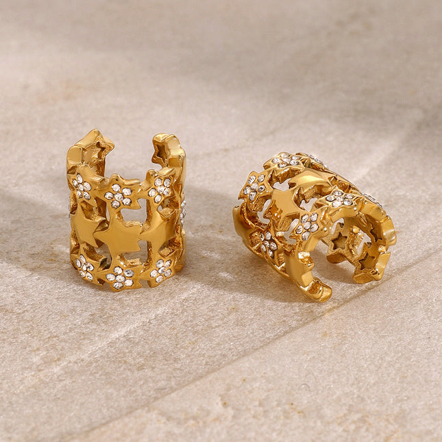 Jieding European and American stainless steel rhinestone earrings, star ear bone clip, ins, high-end earrings, titanium steel jewelry, cross-border women