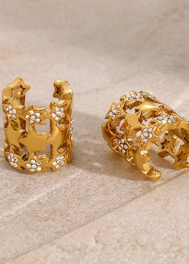 Jieding European and American stainless steel rhinestone earrings, star ear bone clip, ins, high-end earrings, titanium steel jewelry, cross-border women