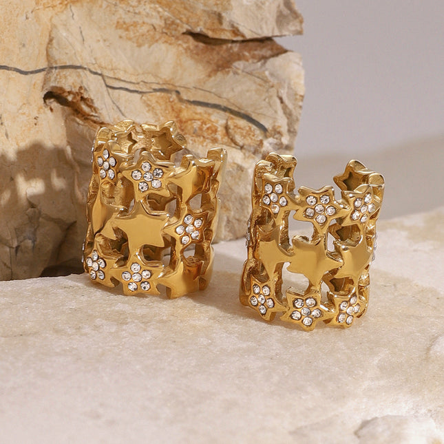 Jieding European and American stainless steel rhinestone earrings, star ear bone clip, ins, high-end earrings, titanium steel jewelry, cross-border women