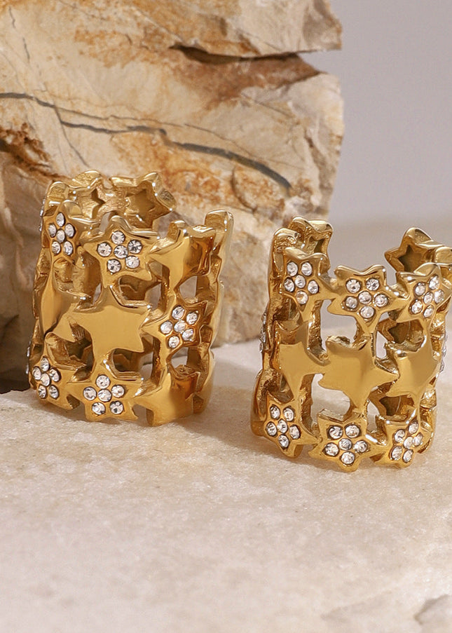 Jieding European and American stainless steel rhinestone earrings, star ear bone clip, ins, high-end earrings, titanium steel jewelry, cross-border women