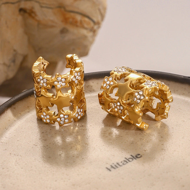 Jieding European and American stainless steel rhinestone earrings, star ear bone clip, ins, high-end earrings, titanium steel jewelry, cross-border women