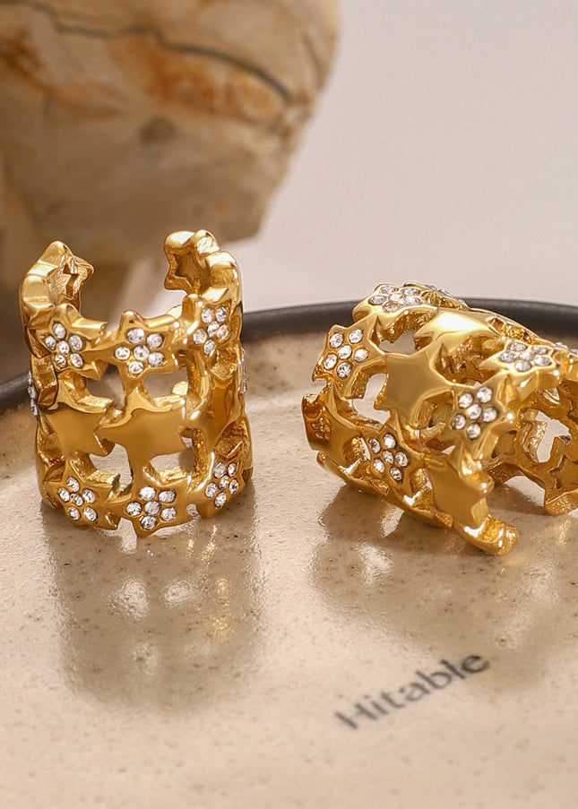 Jieding European and American stainless steel rhinestone earrings, star ear bone clip, ins, high-end earrings, titanium steel jewelry, cross-border women