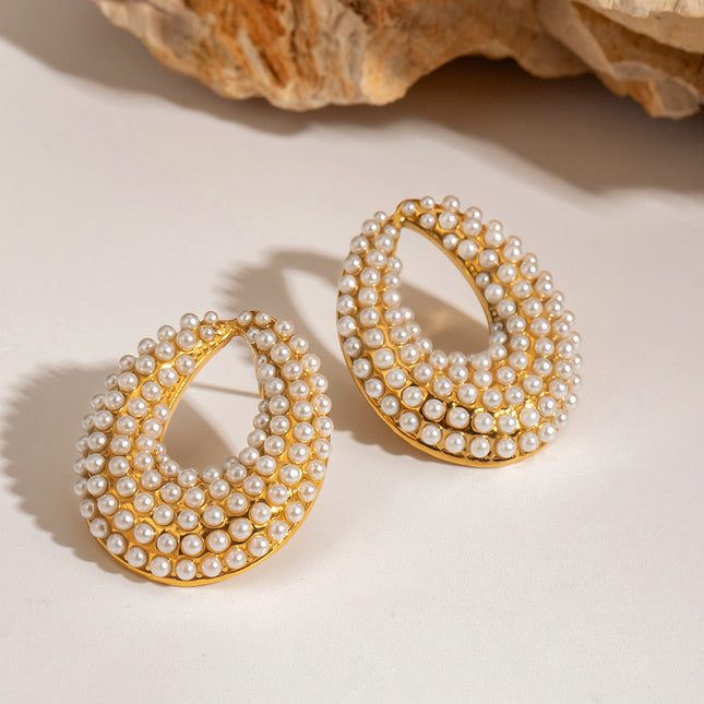 Jieding cross-border European and American stainless steel pearl earrings, high-end sense stud earrings, niche jewelry, electroplated titanium steel earrings