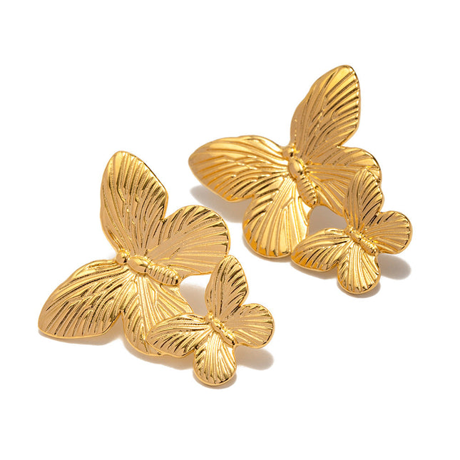Jieding European and American stainless steel exaggerated earrings, butterfly stud earrings, high-end earrings, 18k gold titanium steel jewelry, cross-border