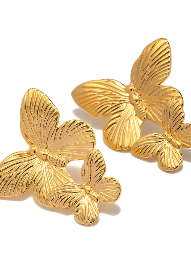 Jieding European and American stainless steel exaggerated earrings, butterfly stud earrings, high-end earrings, 18k gold titanium steel jewelry, cross-border