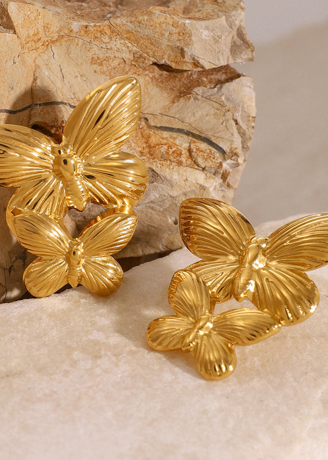 Jieding European and American stainless steel exaggerated earrings, butterfly stud earrings, high-end earrings, 18k gold titanium steel jewelry, cross-border