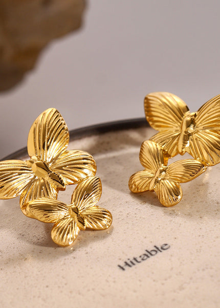 Jieding European and American stainless steel exaggerated earrings, butterfly stud earrings, high-end earrings, 18k gold titanium steel jewelry, cross-border