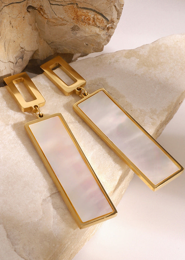 Jieding European and American stainless steel shell pendant stud earrings high-end temperament earrings 18k gold titanium steel earrings cross-border