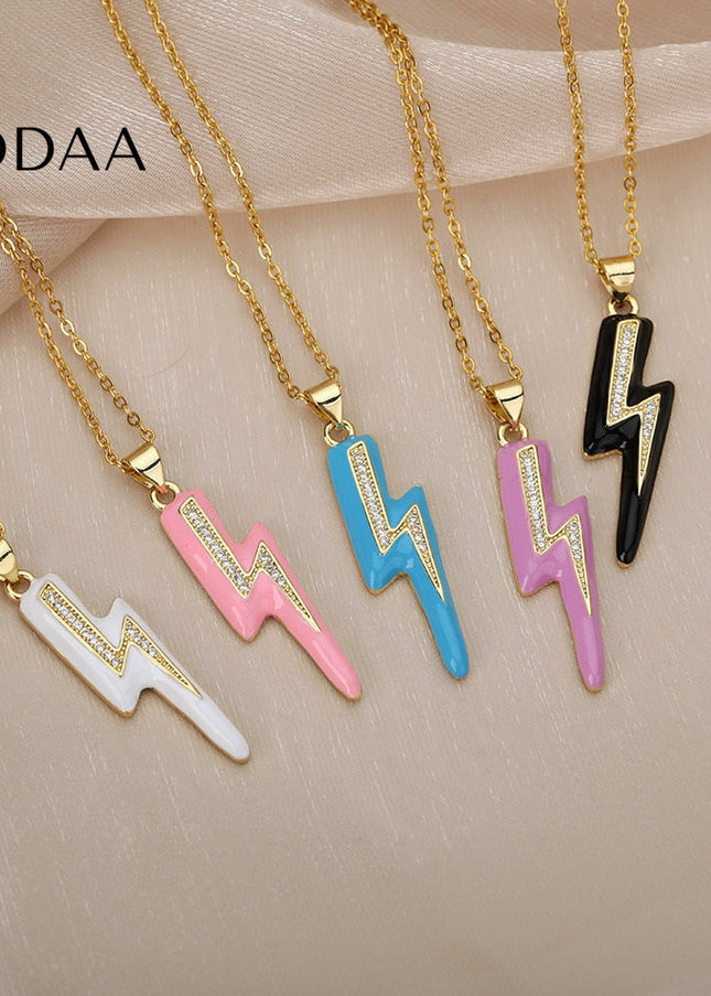 Shimmer Pendant Necklace | Gold Black Lightning Bolt Chain - Necklaces