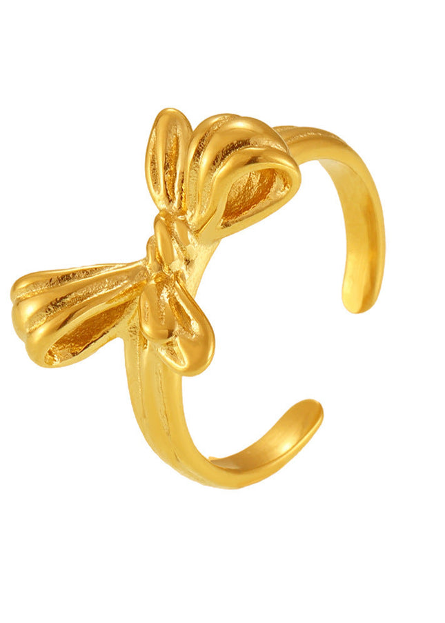 Mystery Li, European and American ins style niche bow open ring, stainless steel, vacuum plating, beautiful girl's index finger ring