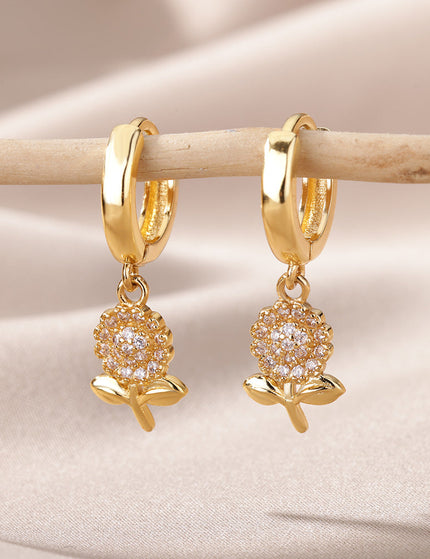 SOUVOIR Gold 14K Gold Plated, Zirconia Earrings Sierra Earrings | Gold Zirconia Sunflower Hoop Earrings