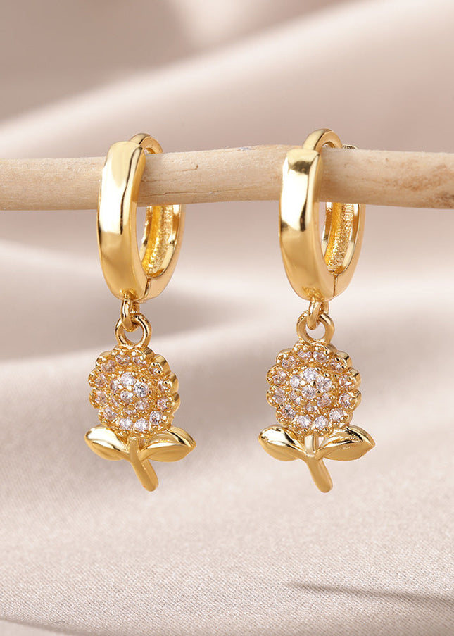SOUVOIR Gold 14K Gold Plated, Zirconia Earrings Sierra Earrings | Gold Zirconia Sunflower Hoop Earrings