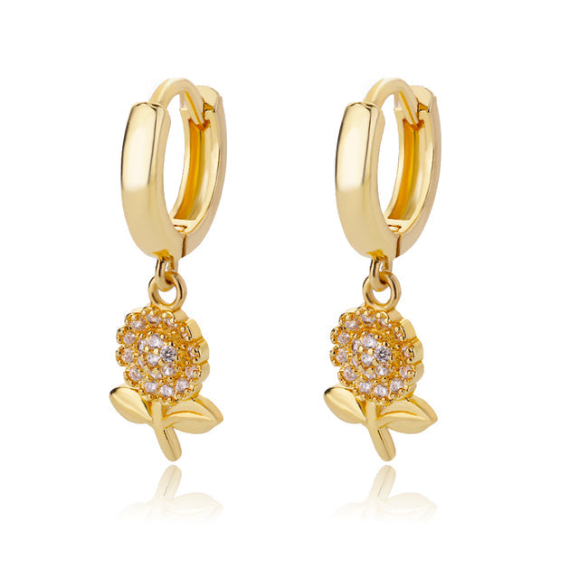 SOUVOIR 14K Gold Plated, Zirconia Earrings Sierra Earrings | Gold Zirconia Sunflower Hoop Earrings