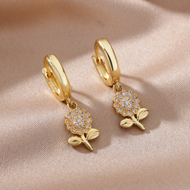 SOUVOIR 14K Gold Plated, Zirconia Earrings Sierra Earrings | Gold Zirconia Sunflower Hoop Earrings