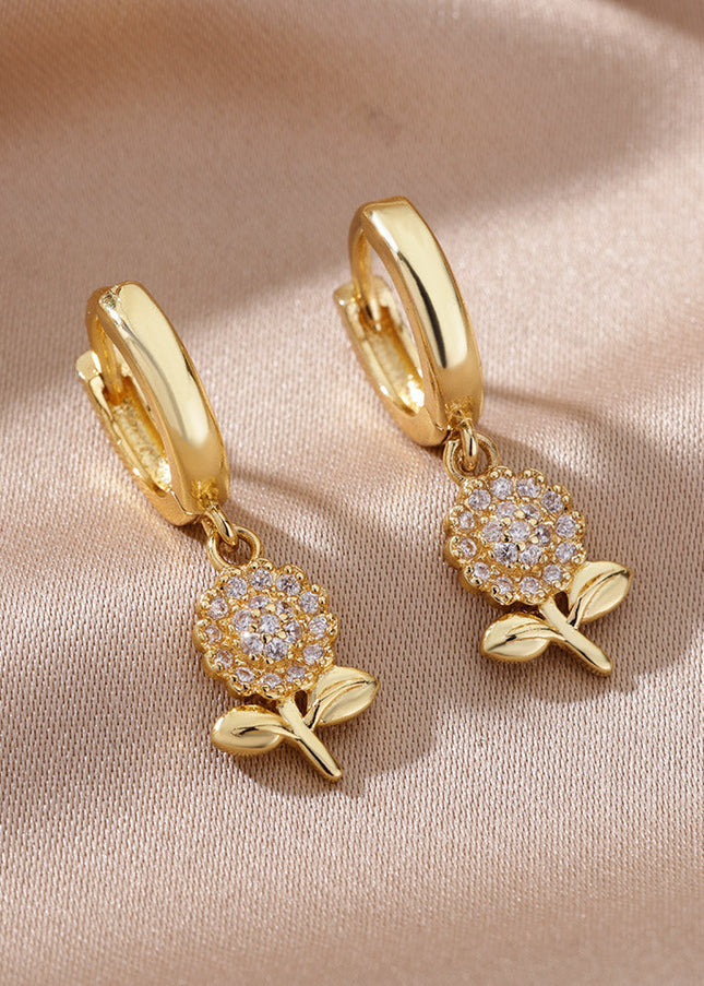 SOUVOIR 14K Gold Plated, Zirconia Earrings Sierra Earrings | Gold Zirconia Sunflower Hoop Earrings