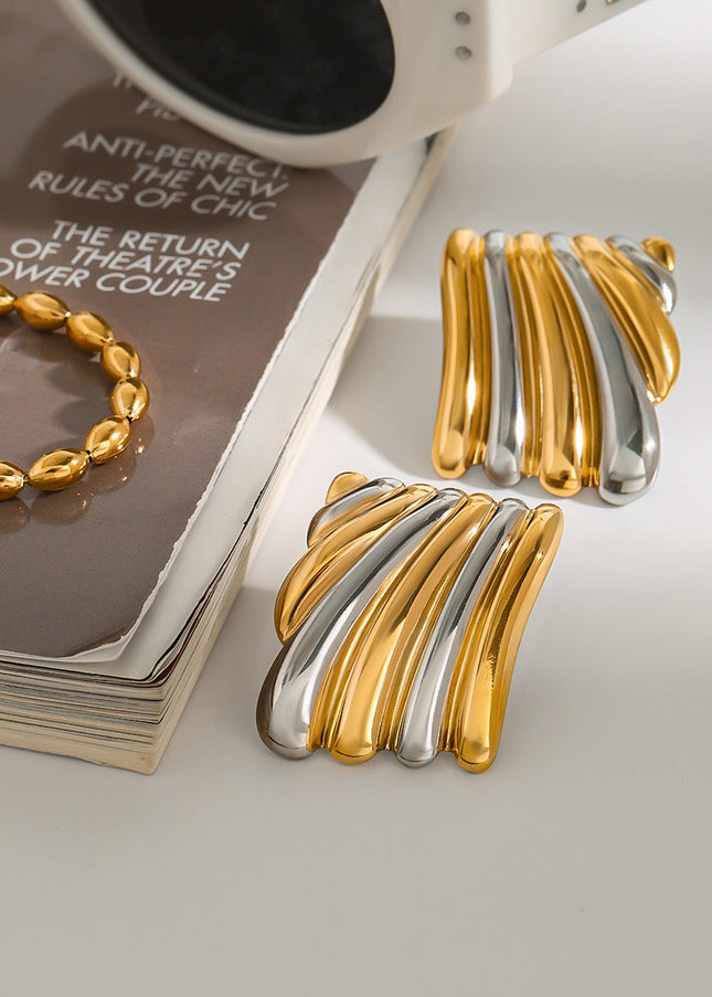 Jieding European and American stainless steel color-blocked earrings, light luxury high-end earrings, titanium steel earrings, cross-border earrings