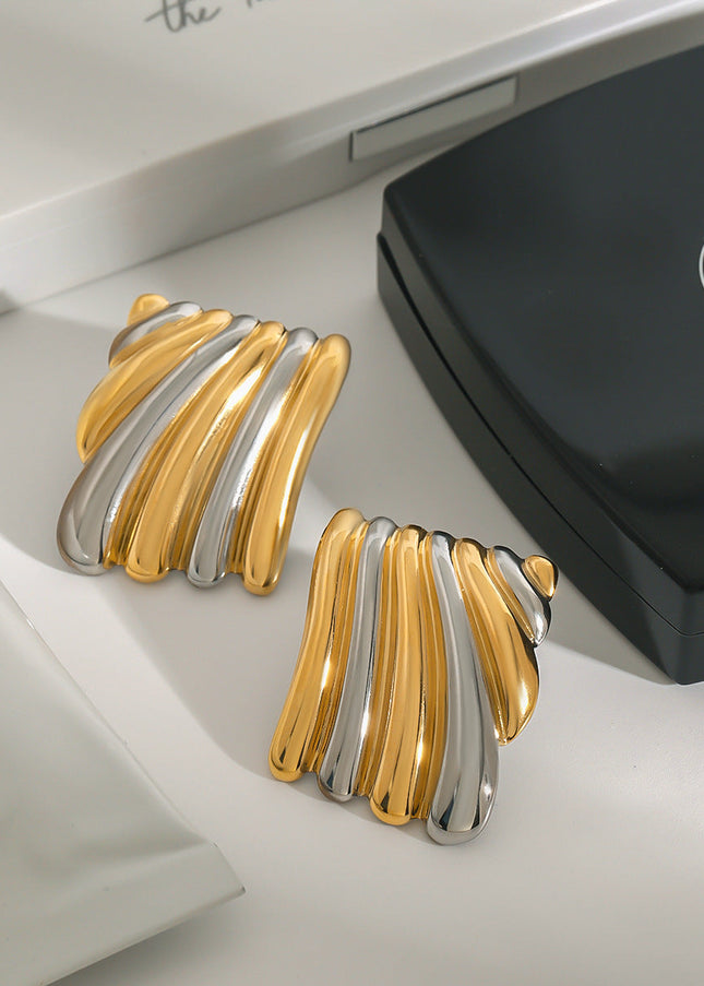 Jieding European and American stainless steel color-blocked earrings, light luxury high-end earrings, titanium steel earrings, cross-border earrings