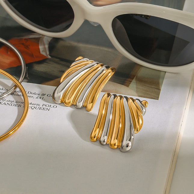 Jieding European and American stainless steel color-blocked earrings, light luxury high-end earrings, titanium steel earrings, cross-border earrings