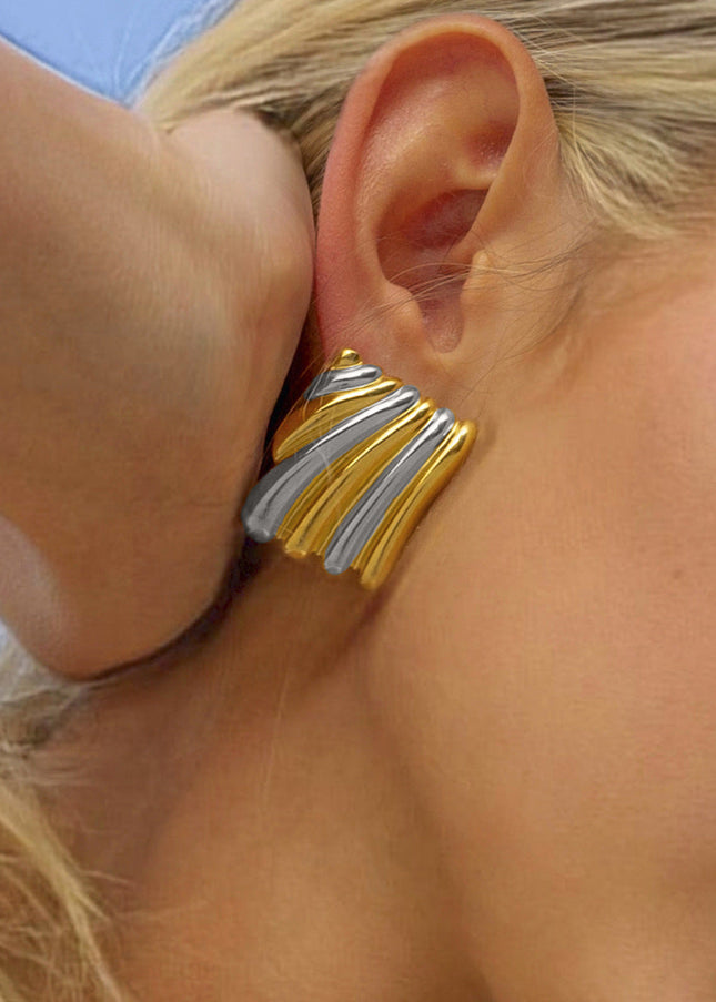 Jieding European and American stainless steel color-blocked earrings, light luxury high-end earrings, titanium steel earrings, cross-border earrings