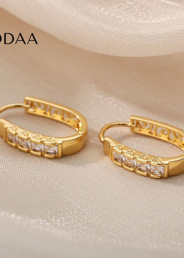 Siloir Earrings | Gold Zirconia Hoop Earrings - Earrings