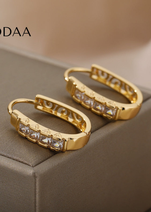 Siloir Earrings | Gold Zirconia Hoop Earrings - Earrings