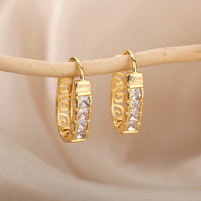Siloir Earrings | Gold Zirconia Hoop Earrings - Gold - Earrings