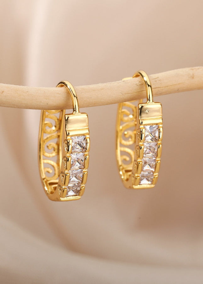 Siloir Earrings | Gold Zirconia Hoop Earrings - Gold - Earrings