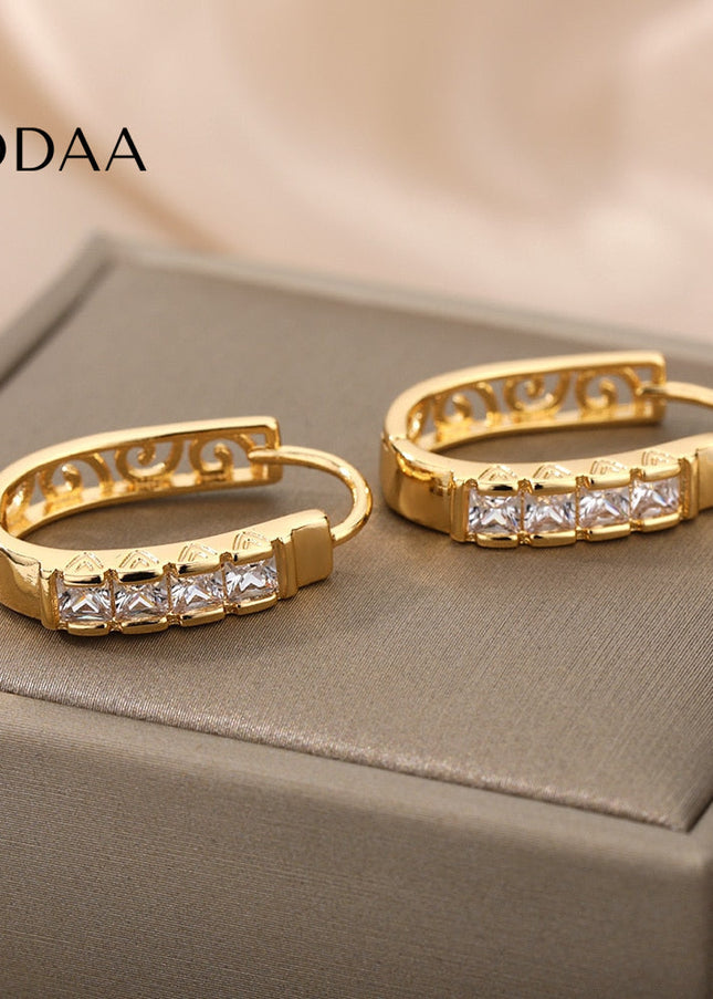 Siloir Earrings | Gold Zirconia Hoop Earrings - Earrings