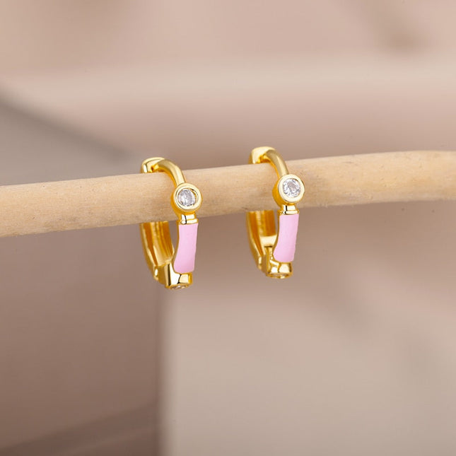 Simple Earrings | Gold Zirconia White Hoop Earrings