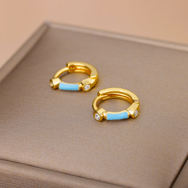 Simple Earrings | Gold Zirconia White Hoop Earrings