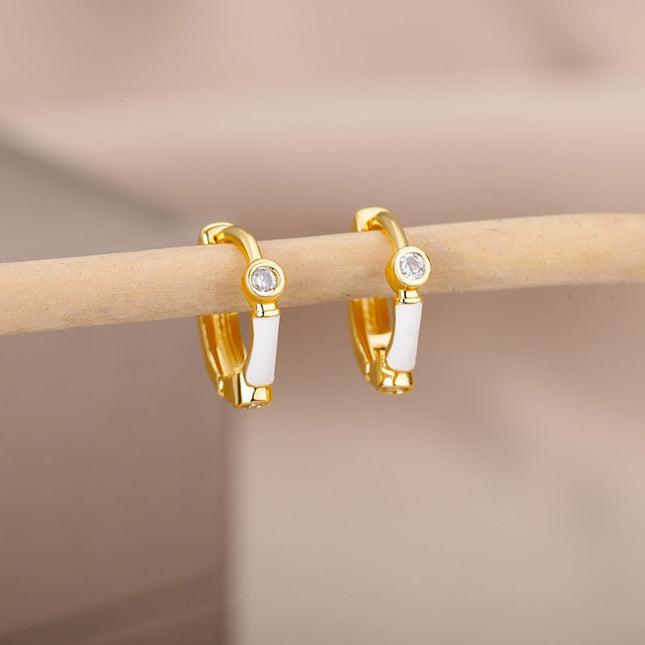 Simple Earrings | Gold Zirconia White Hoop Earrings