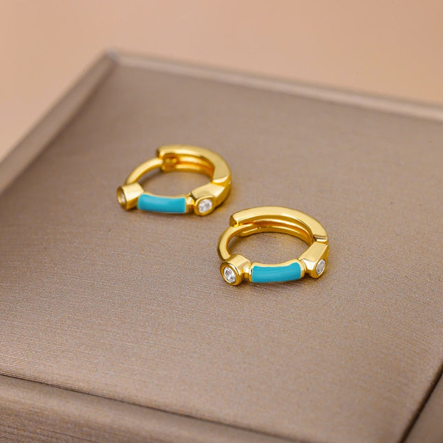 Simple Earrings | Gold Zirconia White Hoop Earrings