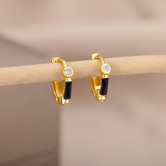 Simple Earrings | Gold Zirconia White Hoop Earrings
