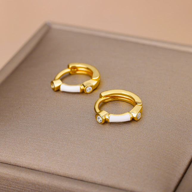 Simple Earrings | Gold Zirconia White Hoop Earrings