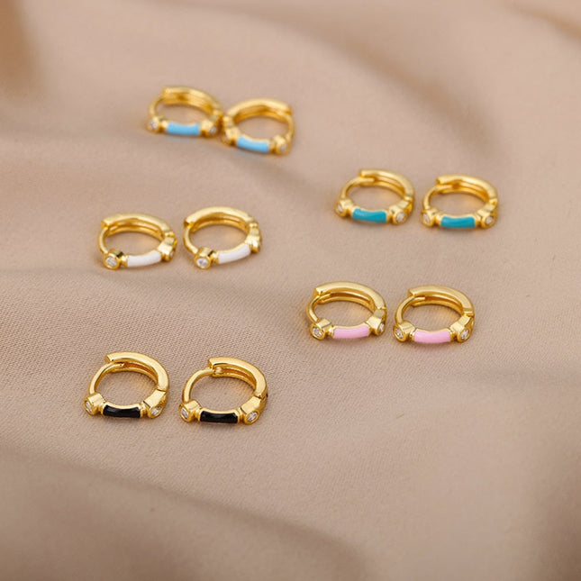 Simple Earrings | Gold Zirconia White Hoop Earrings