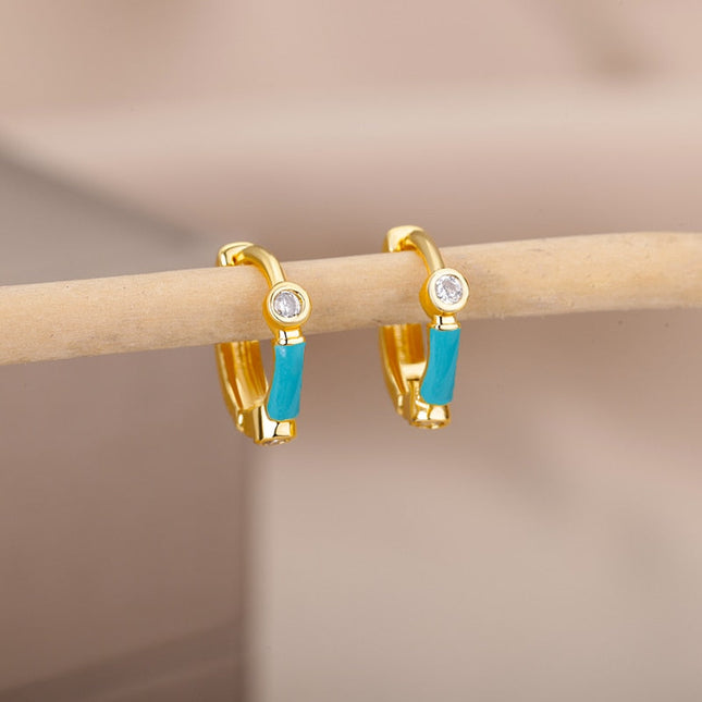 Simple Earrings | Gold Zirconia White Hoop Earrings