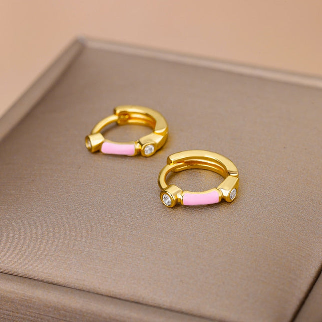 Simple Earrings | Gold Zirconia White Hoop Earrings