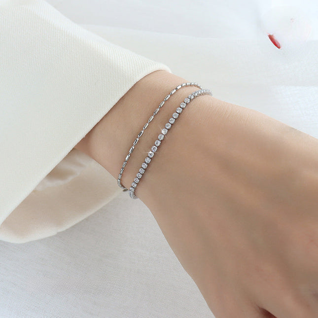 Niche design ins wind full of diamond zircon double-layer titanium steel bracelet cross-border hot-selling hand jewelry factory delivery E261