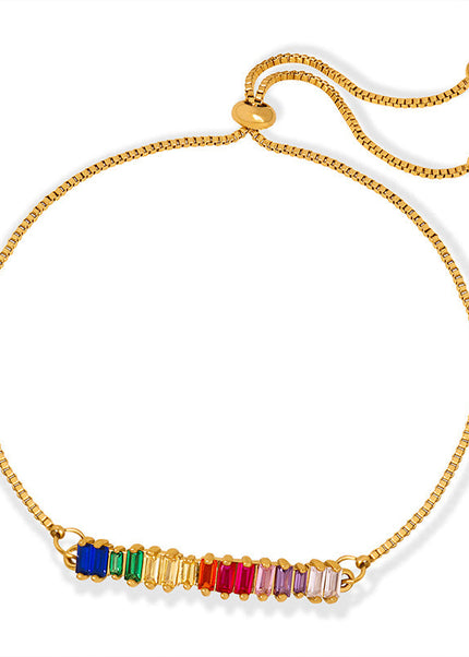Fashionable, simple, geometric design, inlaid with multi-color zircon, snake bone chain, titanium steel, gold-plated pull-off buckle, anklet ornament, female