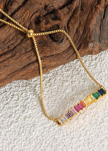 Fashionable, simple, geometric design, inlaid with multi-color zircon, snake bone chain, titanium steel, gold-plated pull-off buckle, anklet ornament, female