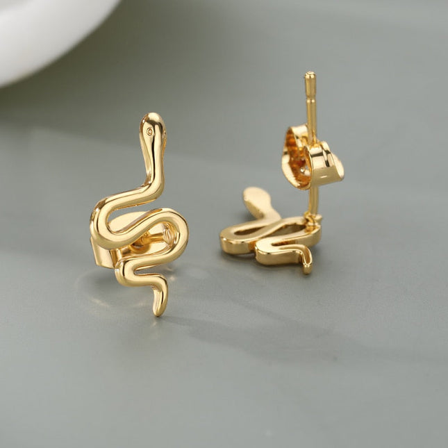 Slithren Earrings | Gold Snake Animal Stud Earrings - Gold - Earrings
