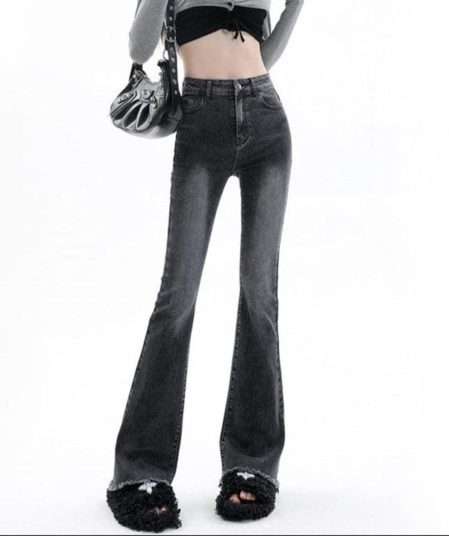 Smoke Gray High Waist Bootcut Jeans with Raw Edge - Women’s Jeans