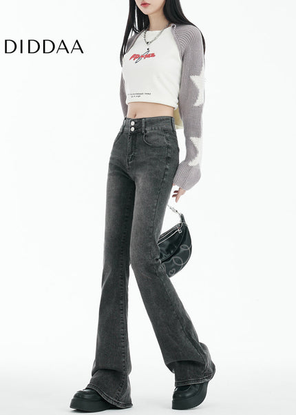 Smoke Gray High Waist Slightly Flared Jeans - Women’s Jeans