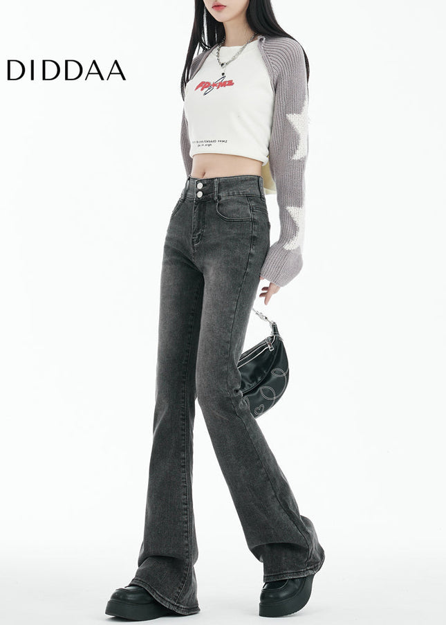 Smoke Gray High Waist Slightly Flared Jeans - Women’s Jeans